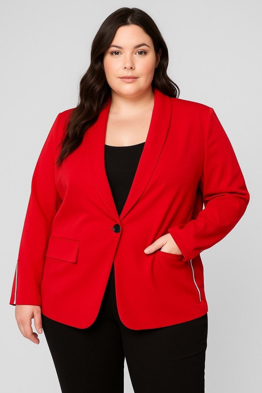 Fashion Nova Red Rhinestone Trim Blazer Jacket – Size 3X